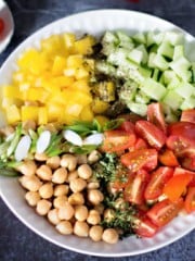 A bowl with vegetables and chickpeas