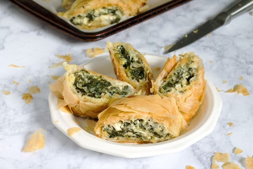 Spinach and cheese Phyllo Pie on a plate