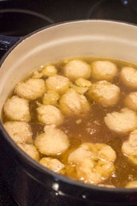 A pot of soup, with Semolina Dumplings