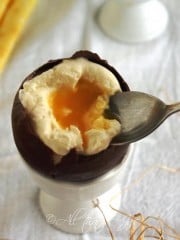 A chocolate egg dessert.