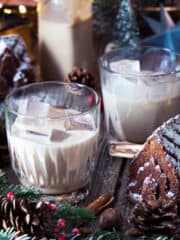 Featured shot of homemade cinnamon Bailey's in two glasses.