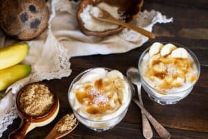 A plate of food on a table, with Cream