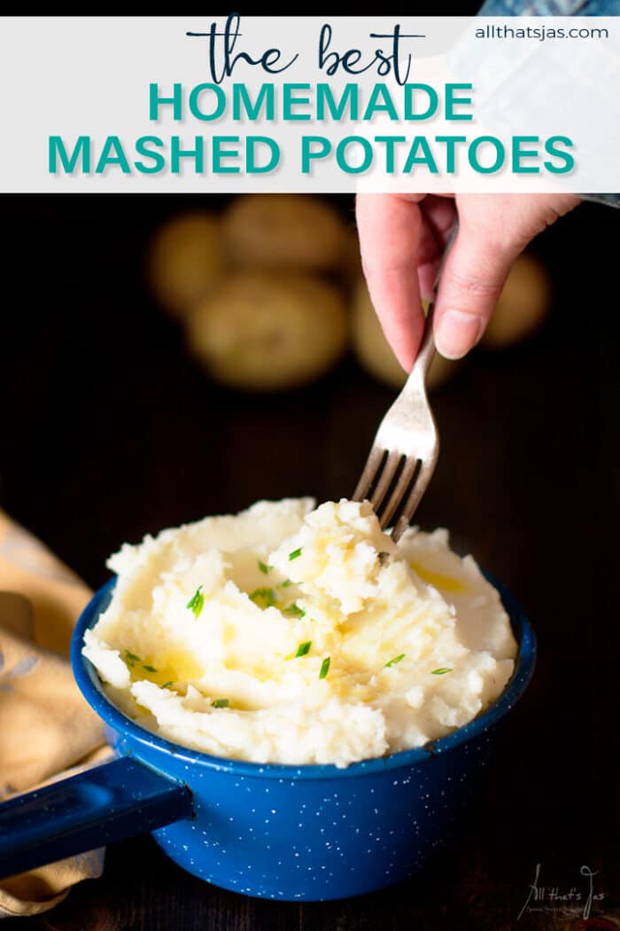Serving mashed potatoes with text overlay