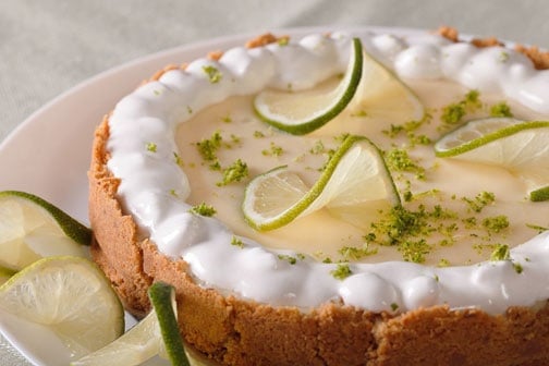 A close up of key lime pie.