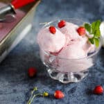 Strawberry Frozen Yogurt in a bowl with spoons