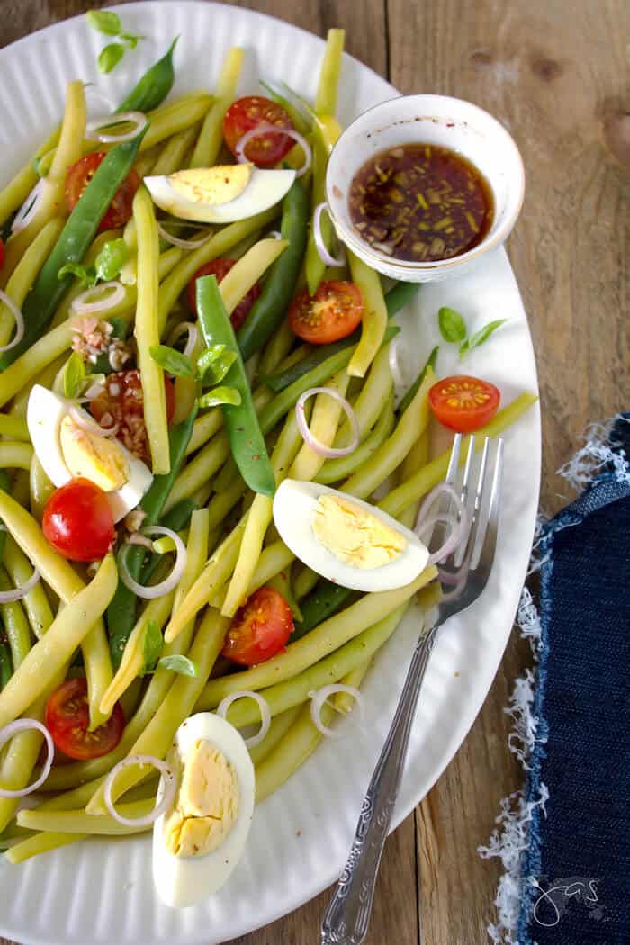 A close up of green bean salad from Germany