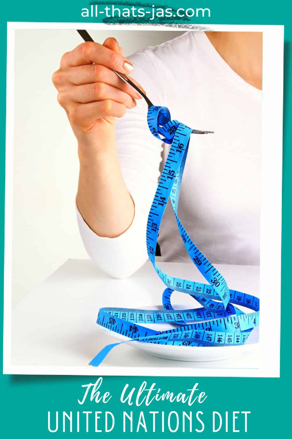 Measuring tape on a fork of a person with text overlay.