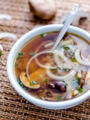 A small bowl of soup on a table