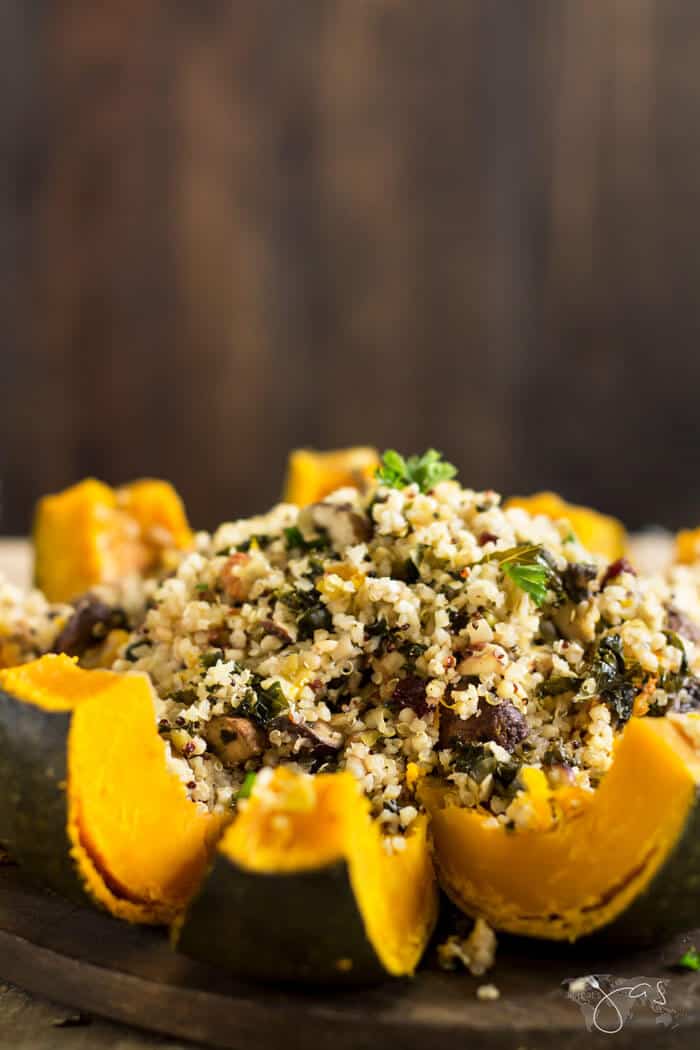 rosted stuffed buttercup squash cut in wedges