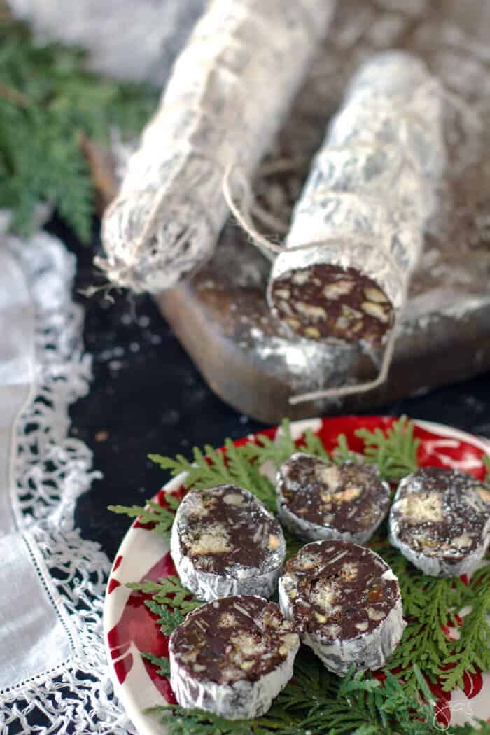 Chocolate cookies in a festive plate