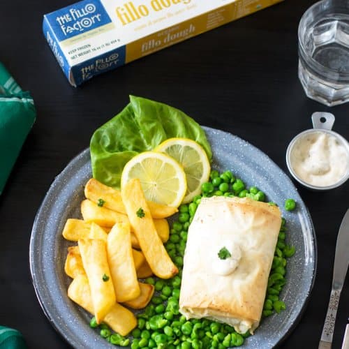 St. Patrick's Day dinner recipe for fish and chips with fillo.