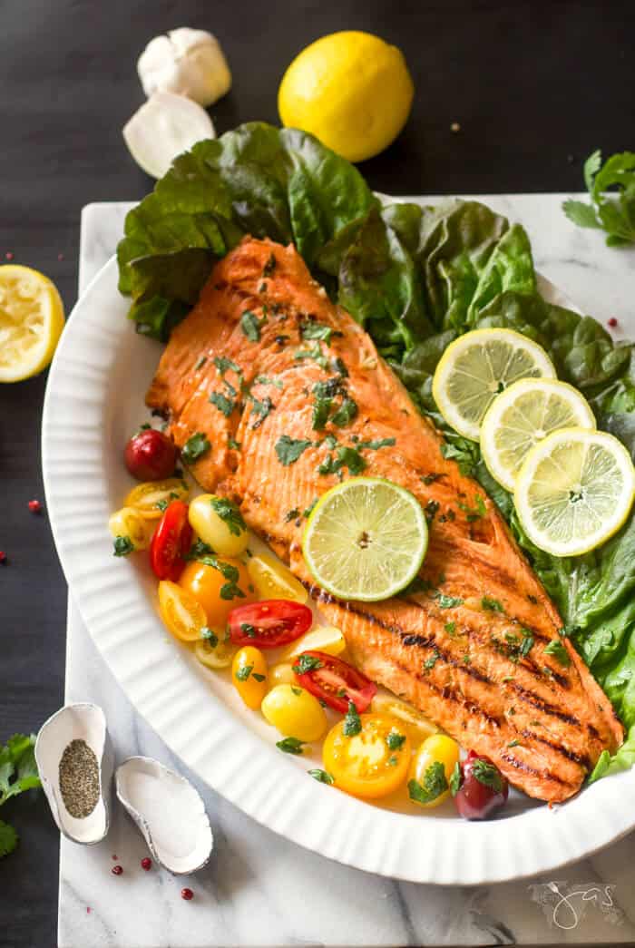 Delicious recipe for marinated salmon grilled to perfection, Cuban-style.