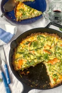 This Swedish quiche with smoked salmon, asparagus, and broccoli is gluten-free and makes a wonderful meal for breakfast, brunch or dinner.