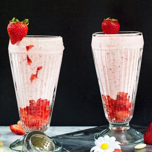Strawberry Lassi Yogurt Smoothie Recipe | allthatsjas.com |