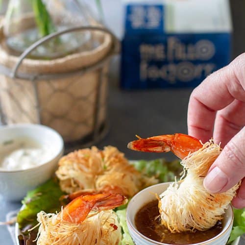 Spicy Shrimp in Crispy Kataifi Dough | allthatsjas.com