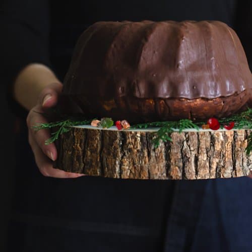 German Marzipan Gugelhupf (bundt cake) with Candied Fruit and Chocolate Glaze | allthatsjas.com