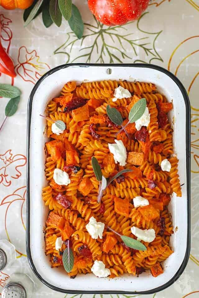 Pumpkin and Goat Cheese Fusilli Pasta Bake All that's Jas