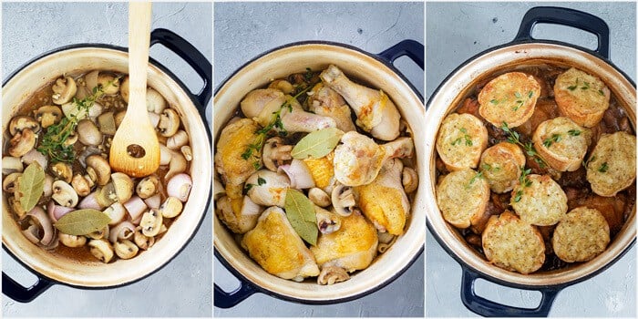 The stages of cooking delicious Coq-à-la-Bière