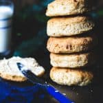 Five homemade biscuits stacked on top of each other.