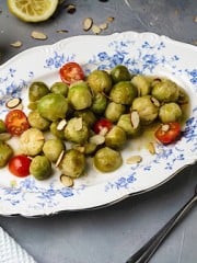 Spicy marinade over steamed or blanched Brussels sprouts recipe.