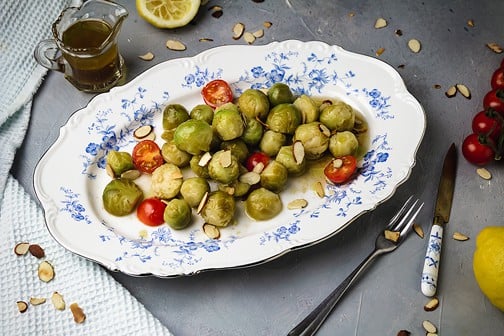Spicy marinade over steamed or blanched Brussels sprouts recipe.