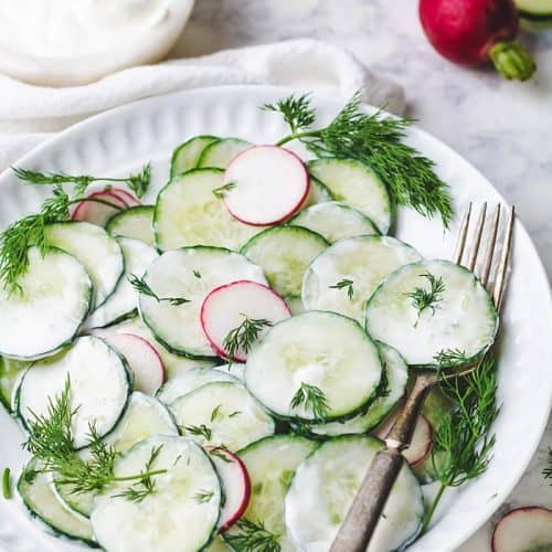 Serving of cucumber salad Polish-style.