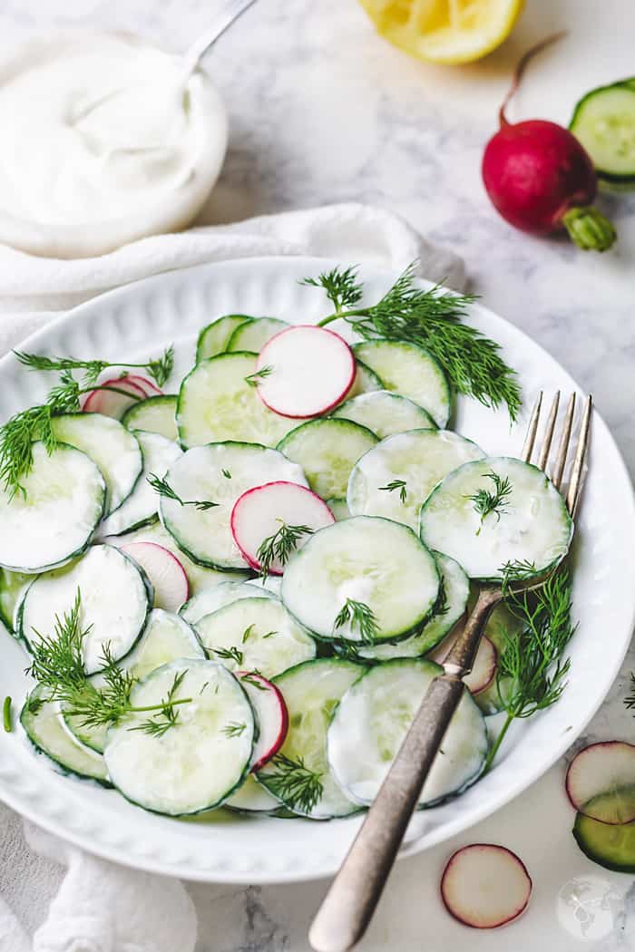 Serving of cucumber salad Polish-style.