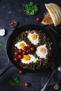 overhead photo of cimbur - Bosnian breakfast lunch or supper dish.