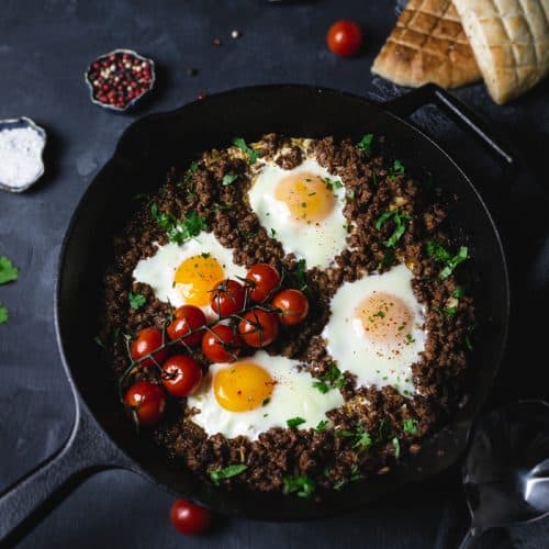 overhead photo of cimbur - Bosnian breakfast lunch or supper dish.