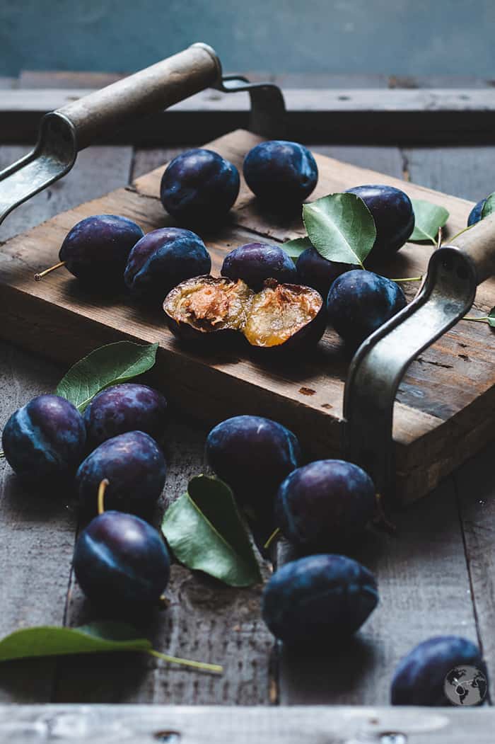 Italian prune plums spread on the table