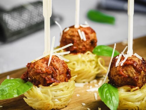 Mini Spaghetti Nests And Italian Meatballs Appetizer All That S Jas