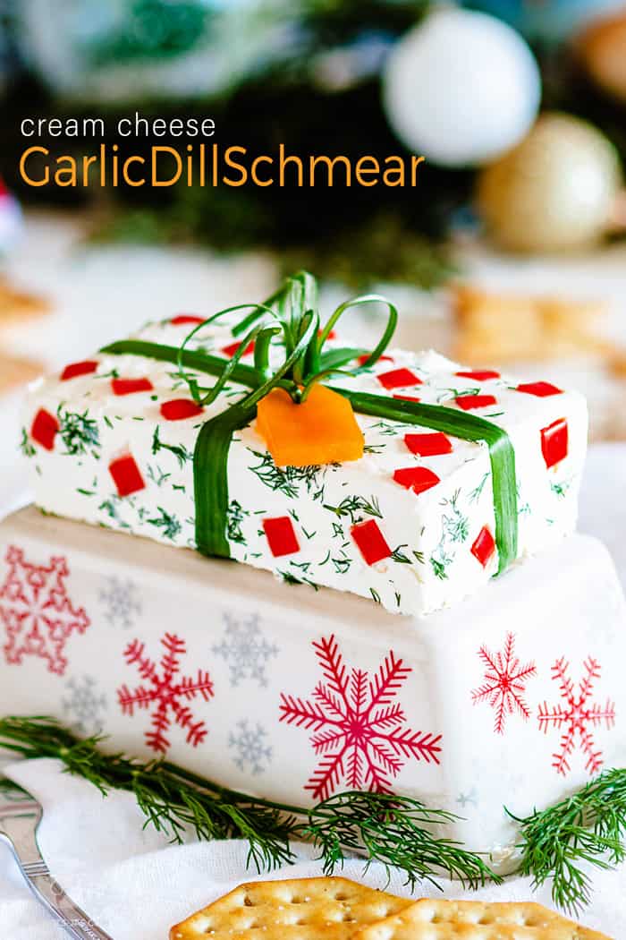 Cream cheese schmear wrapped like a Christmas gift