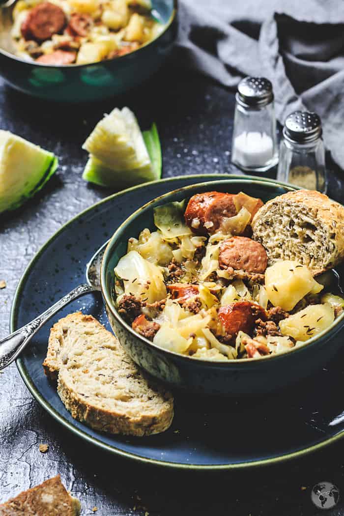 Delicious Stew in a bowl with crusty bread.