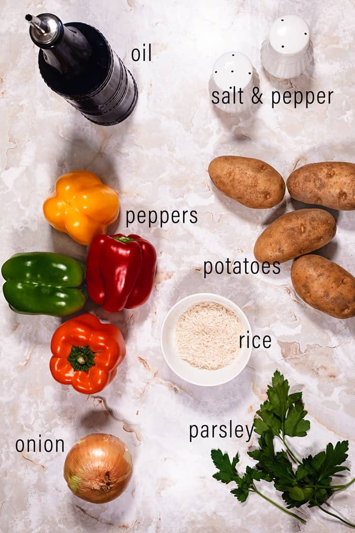 Ingredients for roasted bell peppers.