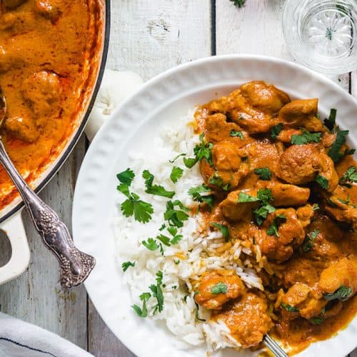 A closeup of Indian food in a bowl.