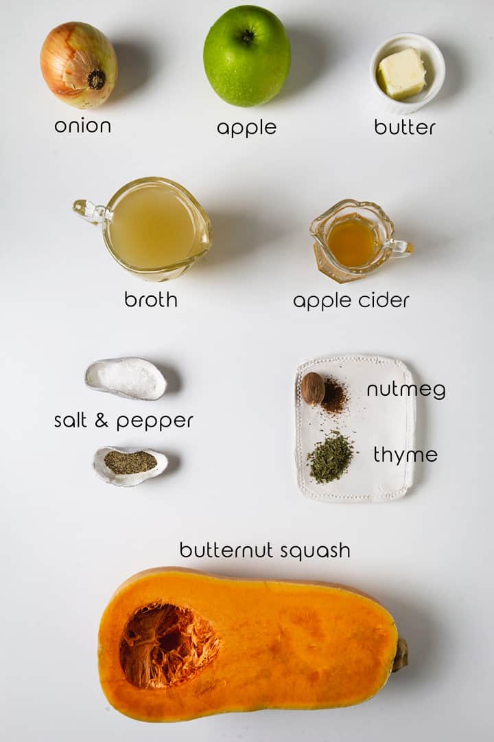 Ingredients for easy butternut squash and apple soup