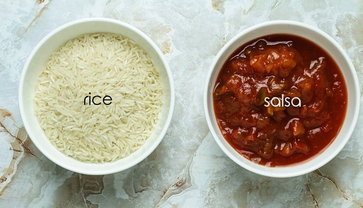 Two ingredients for the rice layer in this Mexican style recipe