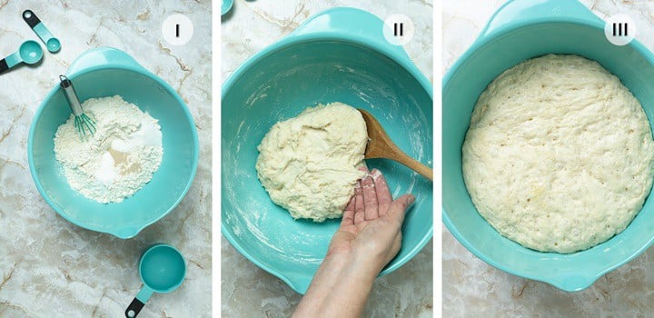 Three steps to making the bread dough