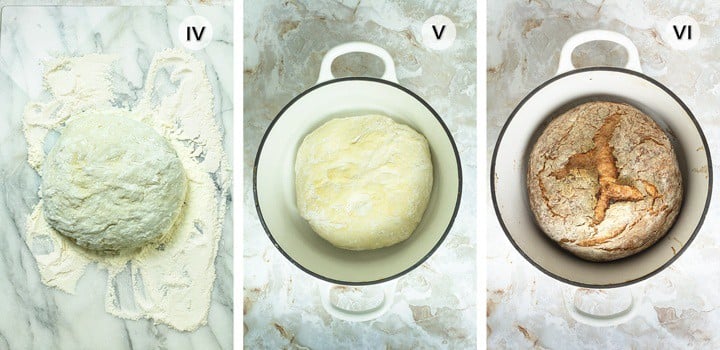 Three steps for baking the bread.