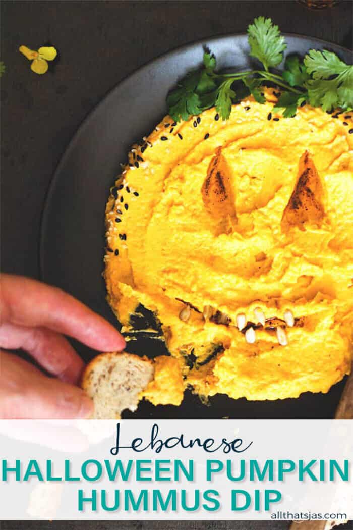 An overhead shot of Lebanese squash dip with text overlay on the bottom