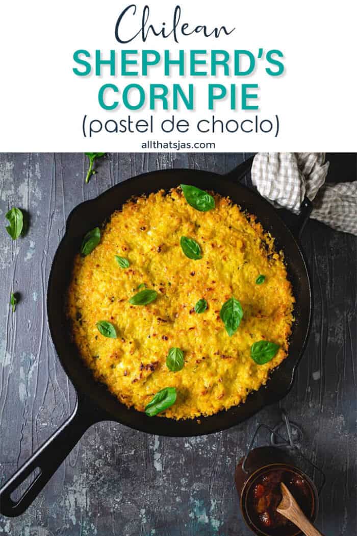 Served Shepherd's pie dish in a skillet with text overlay