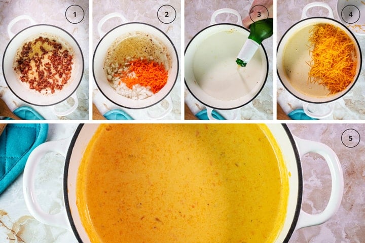 Steps to making beer and cheddar soup