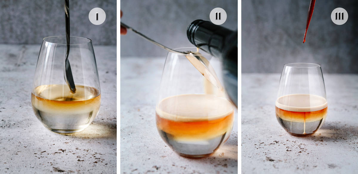 Three phot image of steps to making jellyfish cocktail.