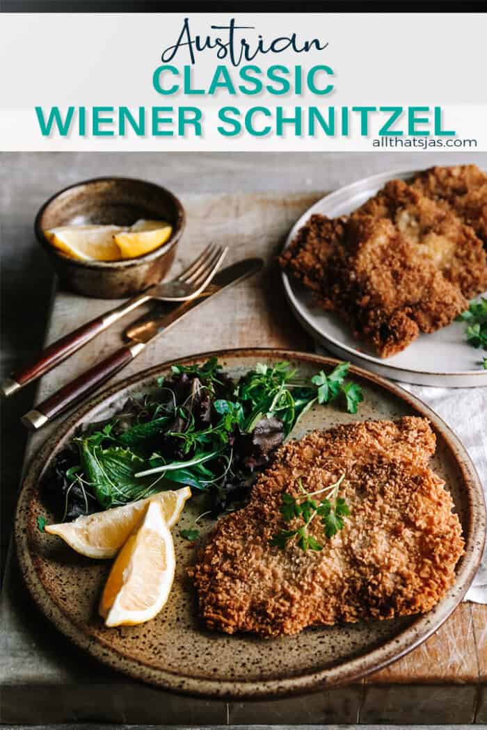 plates with breaded schnitzels and a text overlay