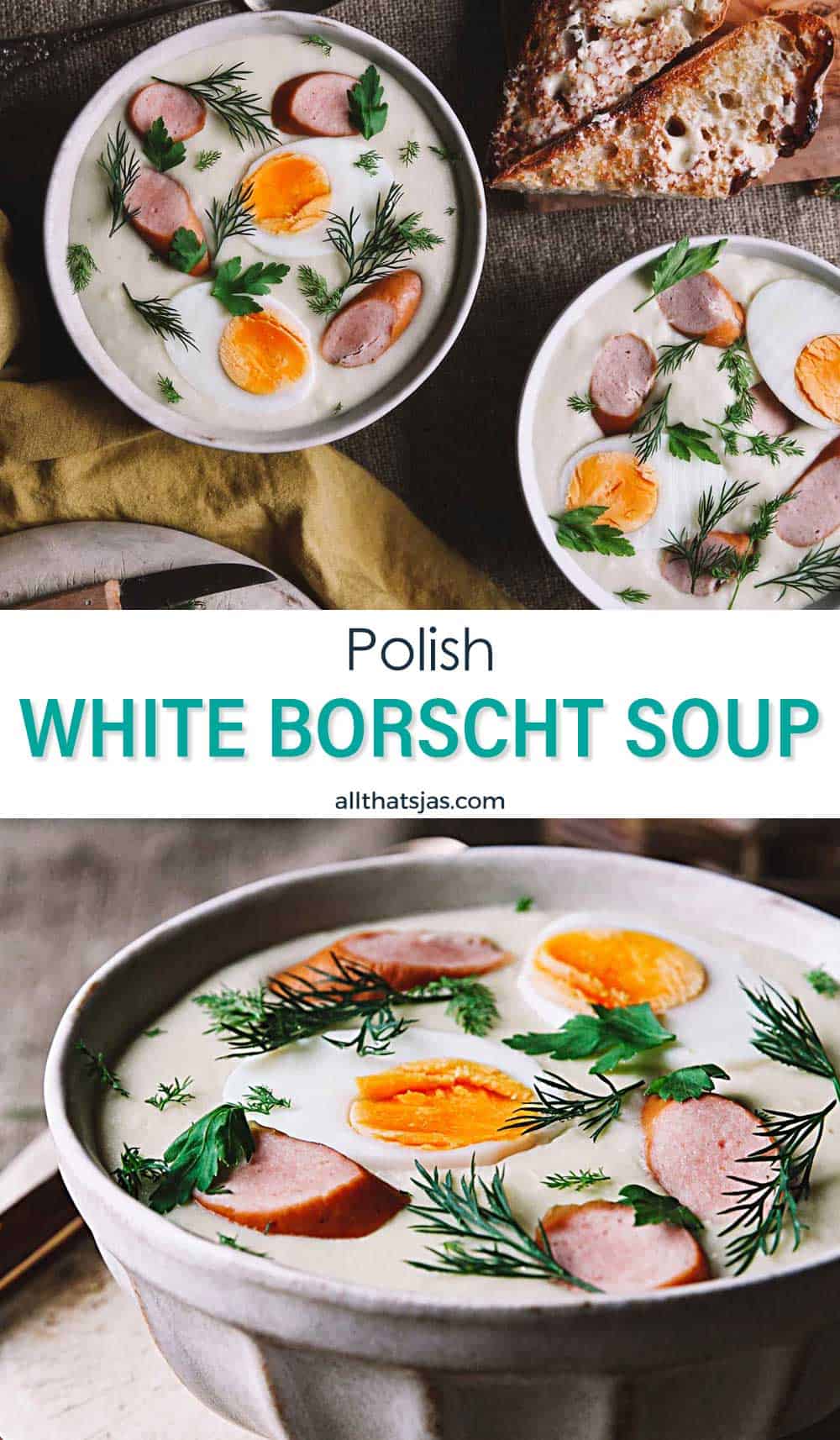 Two photo image of Polish soup with text overlay in the middle.