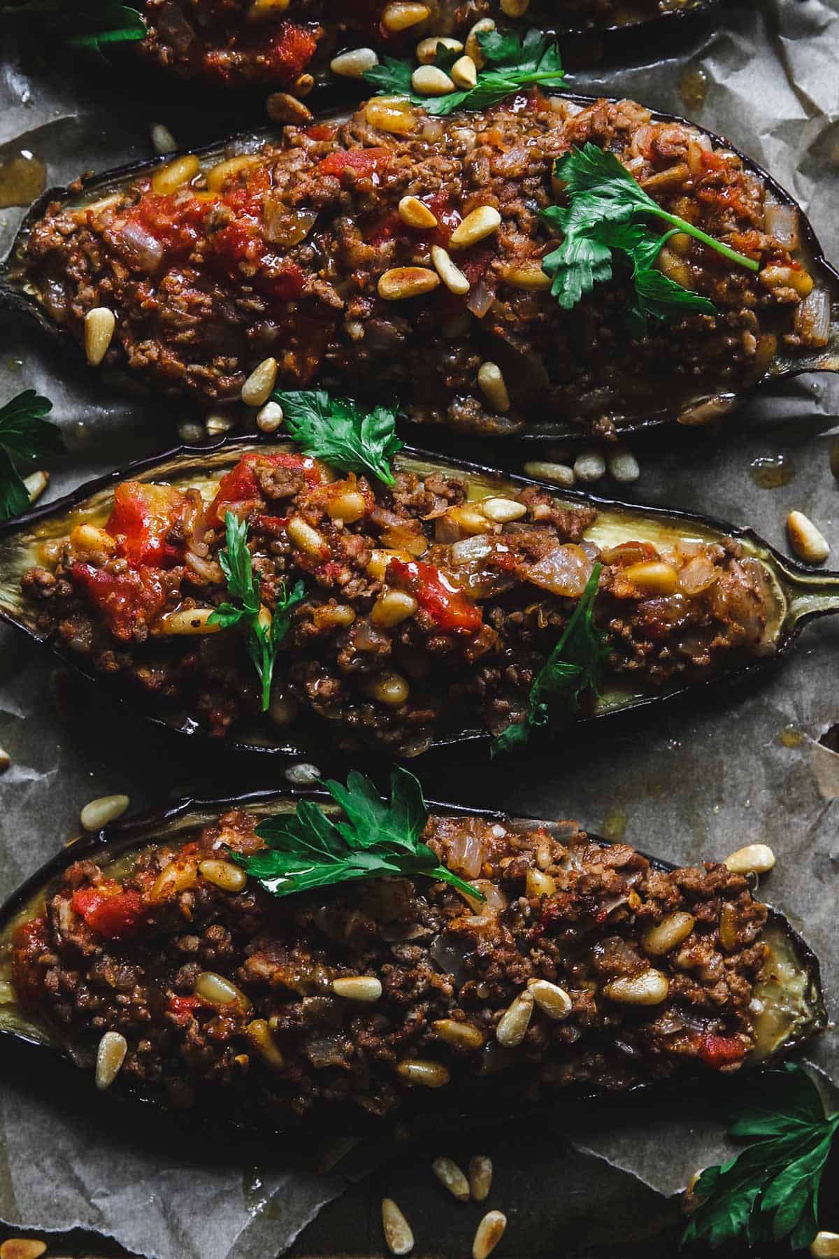 Jordanian Stuffed Eggplant with Ground Lamb and Pine Nuts