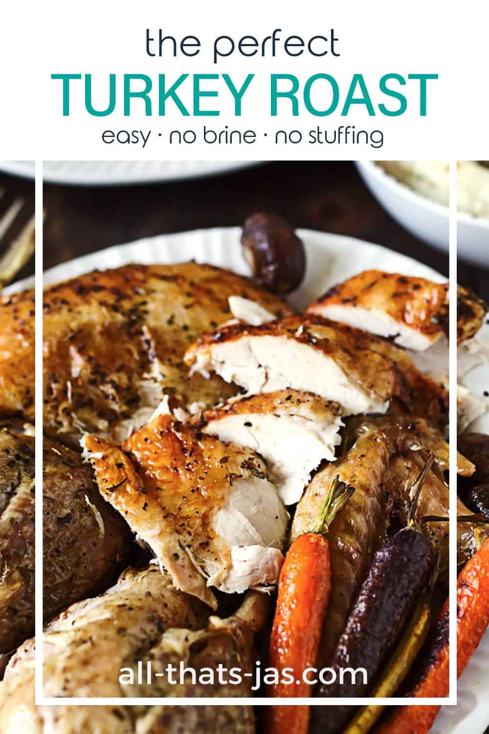 A close up of turkey slices with text overlay.