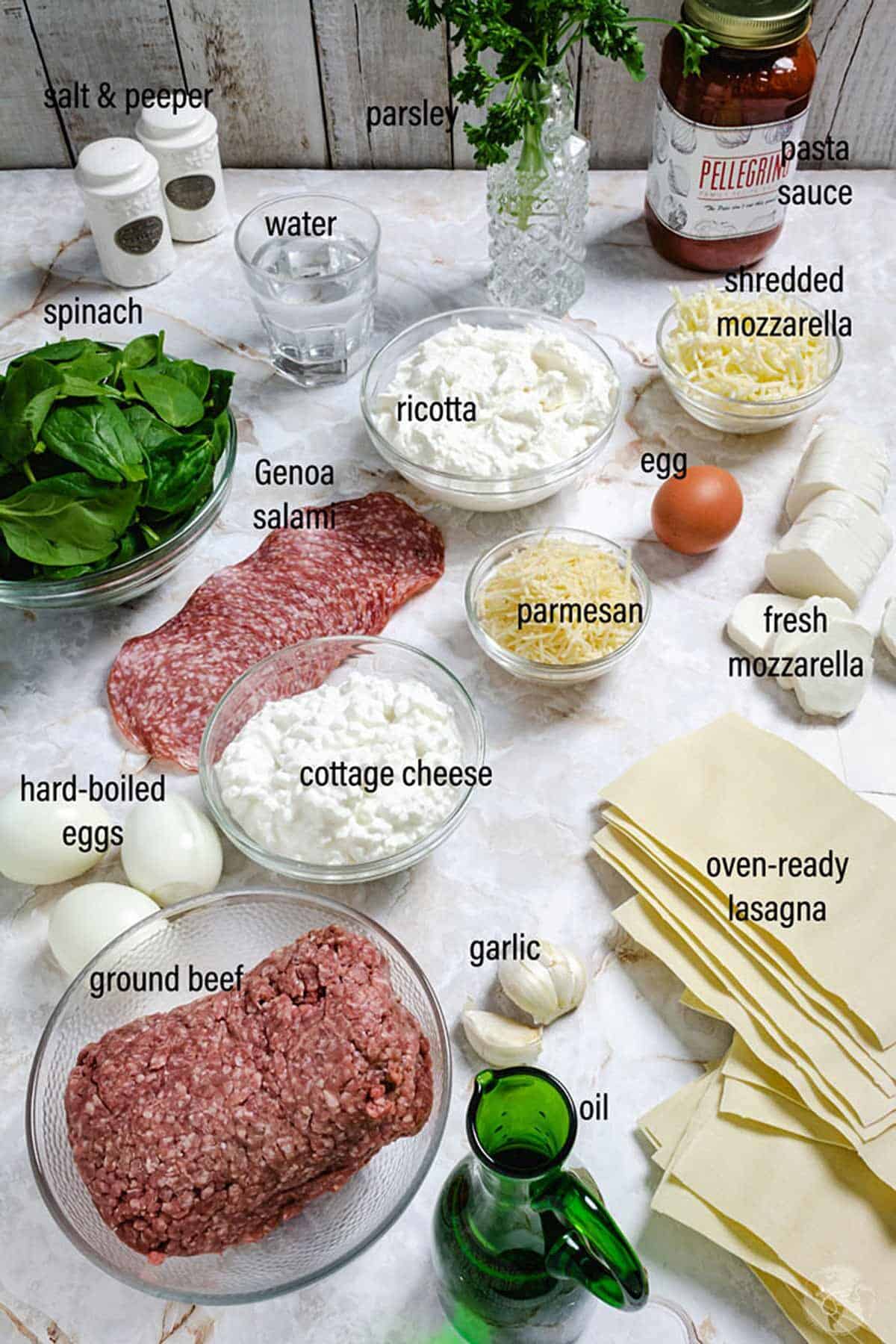 Ingredients for Sicilian lasagna on the table.