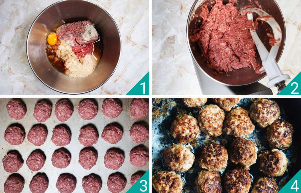 Four-image photo for how to make the meatballs.