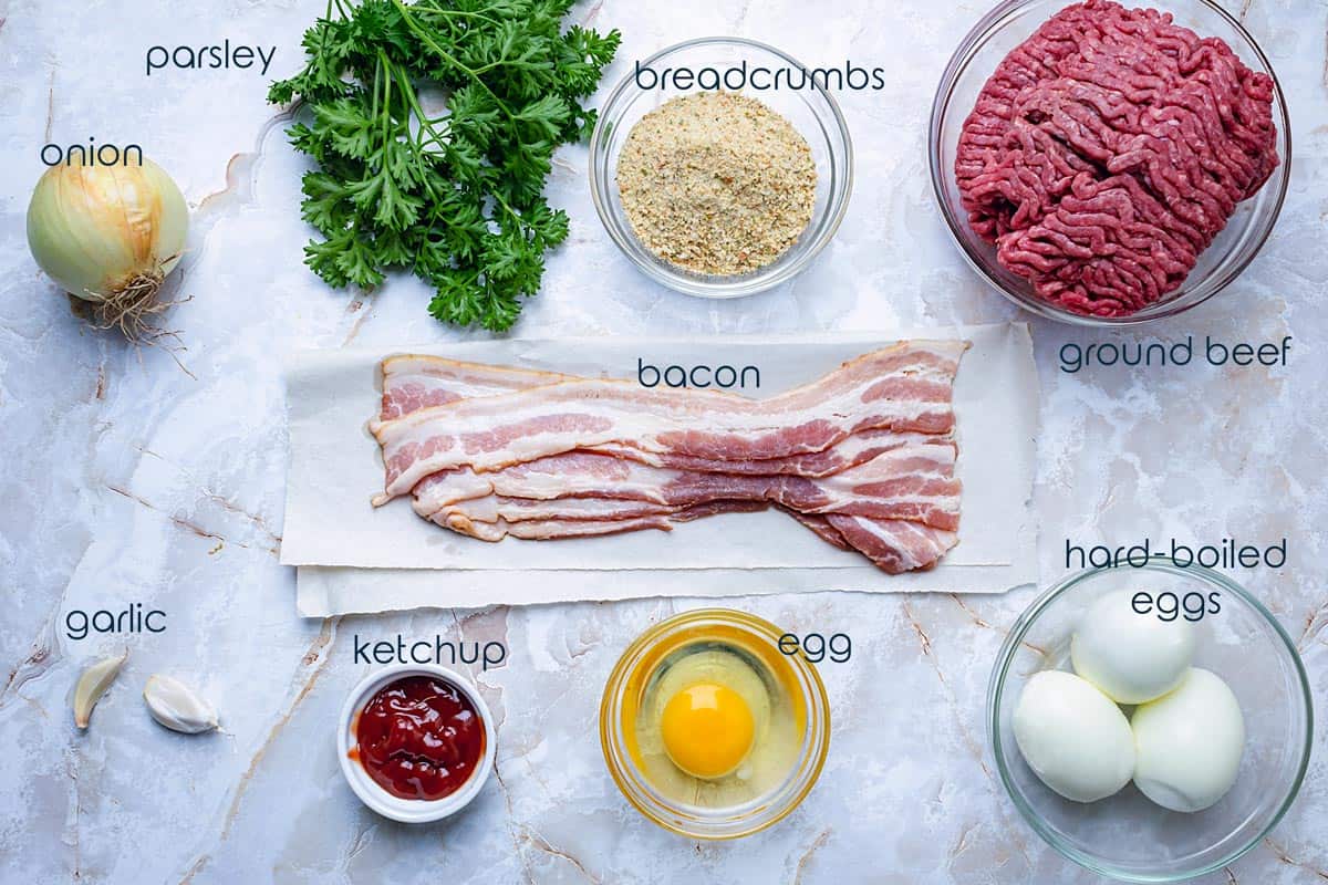 Meatloaf ingredients on a counter.